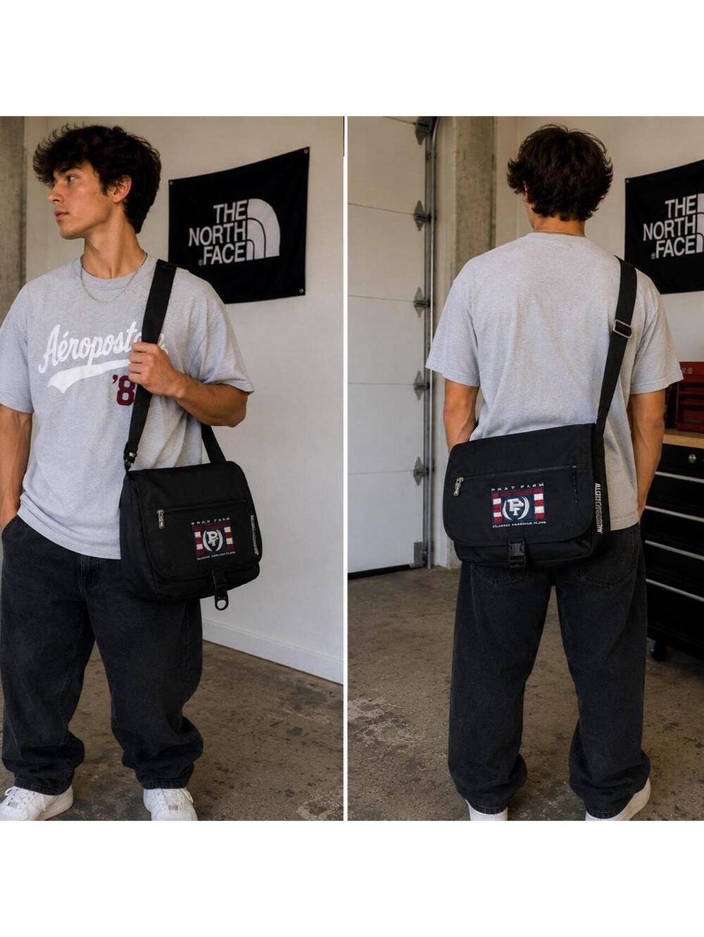 Phat Farm Vintage Messenger Bag | Y2K Laptop Bag | Black Crossbody